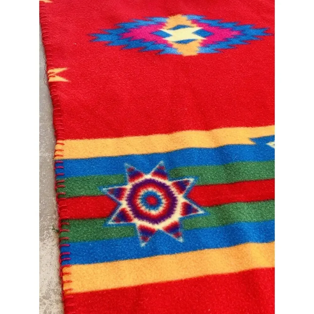 St Labre Indian School Montana Blanket Southwestern Throw Red Blue Green 34x46”
